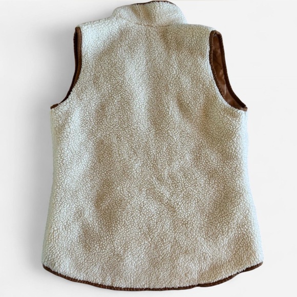 Old Navy Cream Sherpa Vest with Brown Trim - Picture 2 of 4